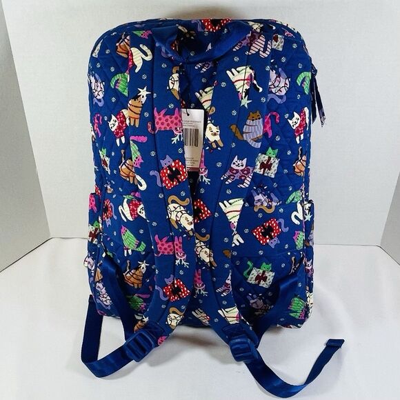 Vera Bradley Essential Large Backpack Cotton Catnip Christmas Cats Kittens Blue main image 5